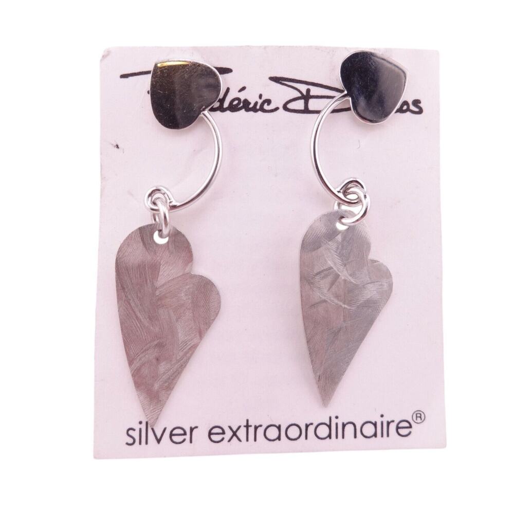 Frederic Duclos Sterling Silver Hearts on Curve Dangle Post Back Earrings NEW